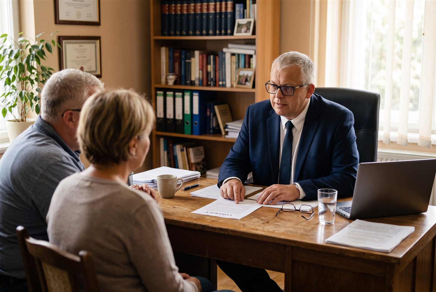 Dr. Gellén Tibor ügyfelekkel egyeztet az irodában